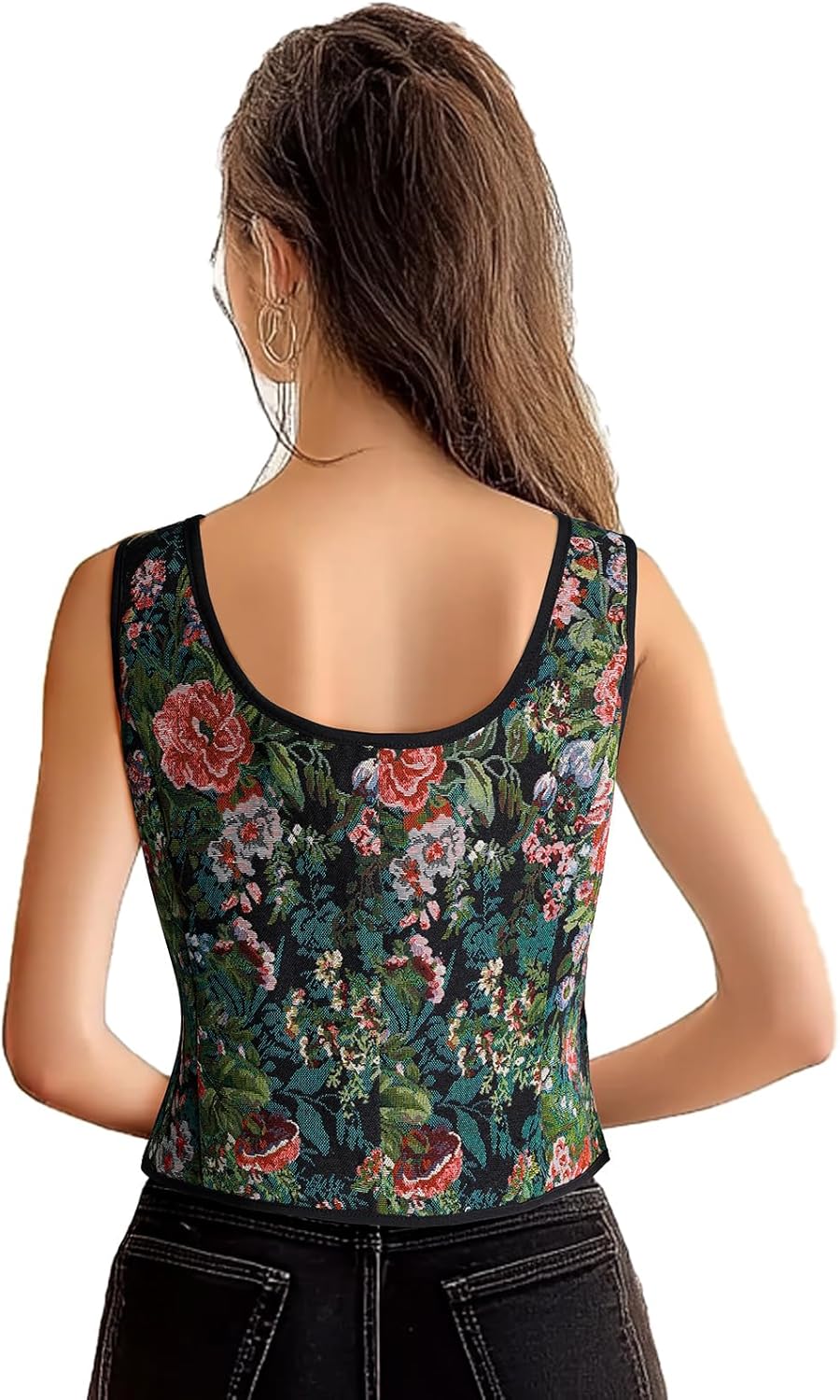 Womens Renaissance Corset Vintage Lace Up Bustier Tops Floral Overbust Corset With Zipper - Image 4
