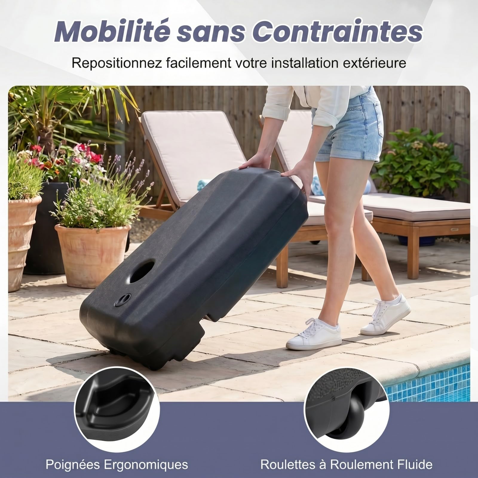 RELAX4LIFE Base de Parasol déporté HDPE 130KG (68L)