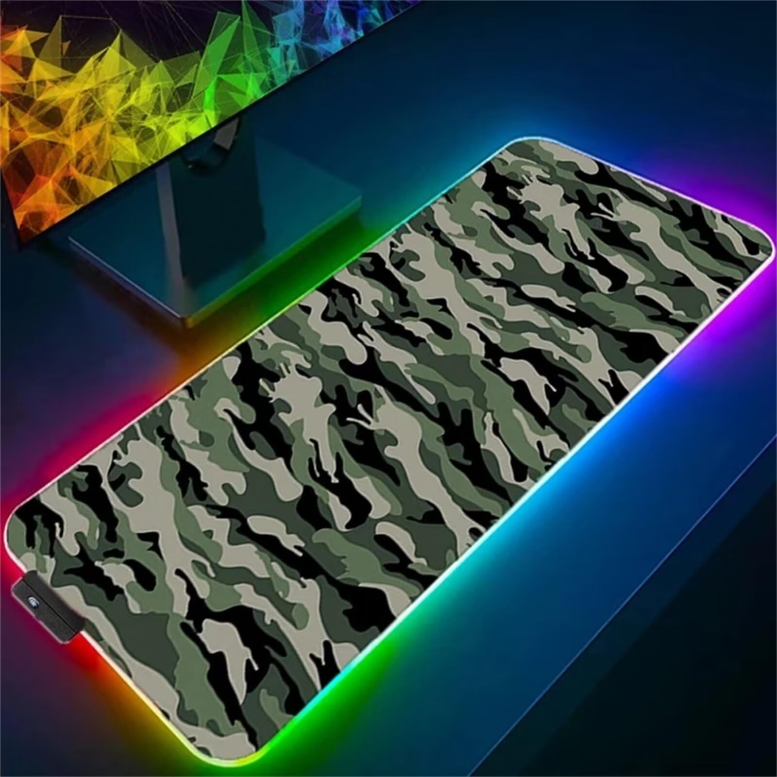 Camuflaje RGB Alfombrilla de ratón para Juegos 900x400x4mm Alfombrilla Ratón Grande Alfombrilla de Escritorio LED con Base de Goma Antideslizante para Gamers PC y Portátil