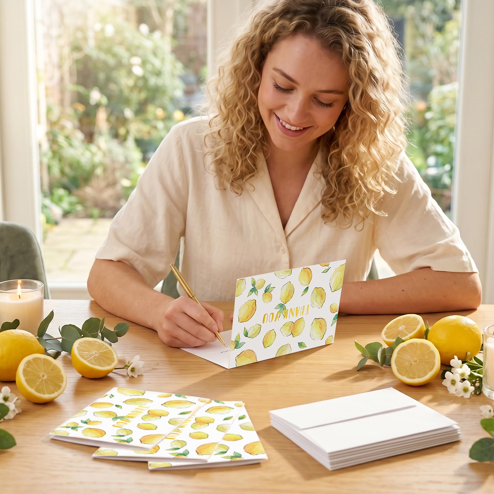 Crisky Lot de 50 cartes de remerciement avec enveloppes en feuille d'or pour fête prénatale, mariage, fête prénuptiale, cartes de remerciement en vrac