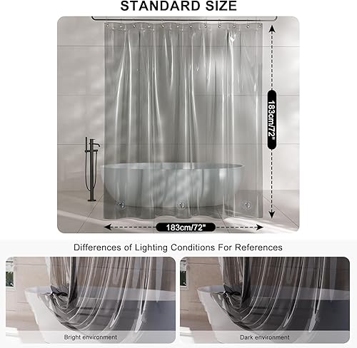 Miniatura 7 de AmazerBath Cortina de ducha, 100% EVA, cortina de ducha y forro 2 en 1, cortina de ducha de plástico con peso de 72 x 72 pulgadas, 12 ojales