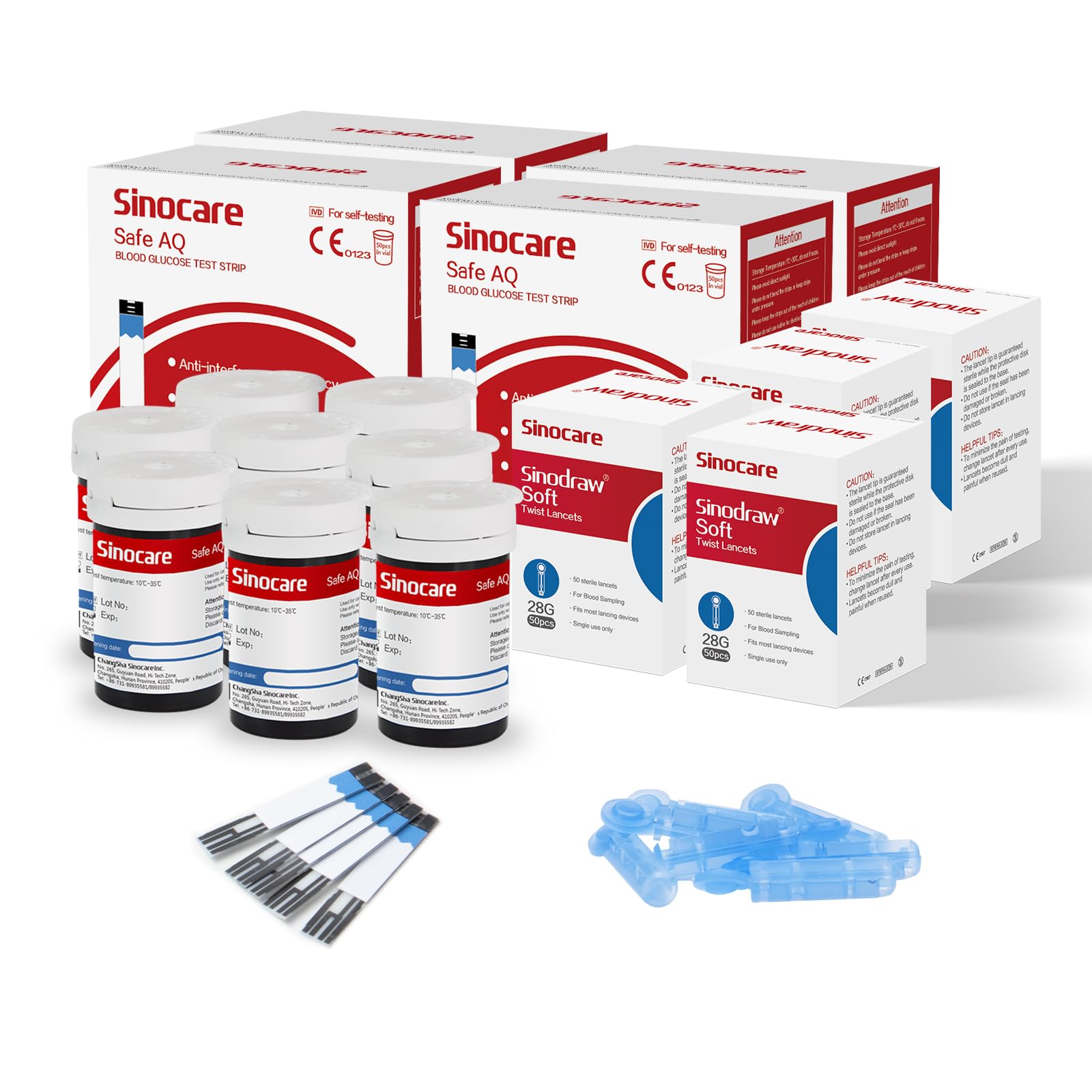 Sinocare Strisce Glicemia Senza Codice, 200 Strisce Glicemiae e 200 Pungidito per Glicemia (Solo per AQ Smart, Voice & Air)