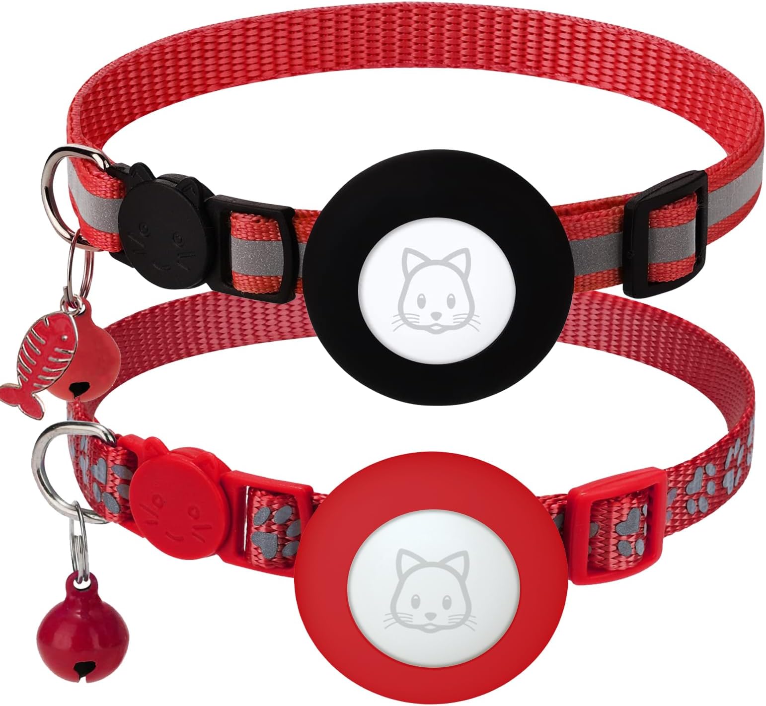 2Pack Airtag Cat Collars, Reflective Air Tag Cat Collar with Breakaway Safety Buckle and Bell, Adjustable Cat Collar with Airtag Holder Compatible with Apple Airtag for Small Pets (Red)
