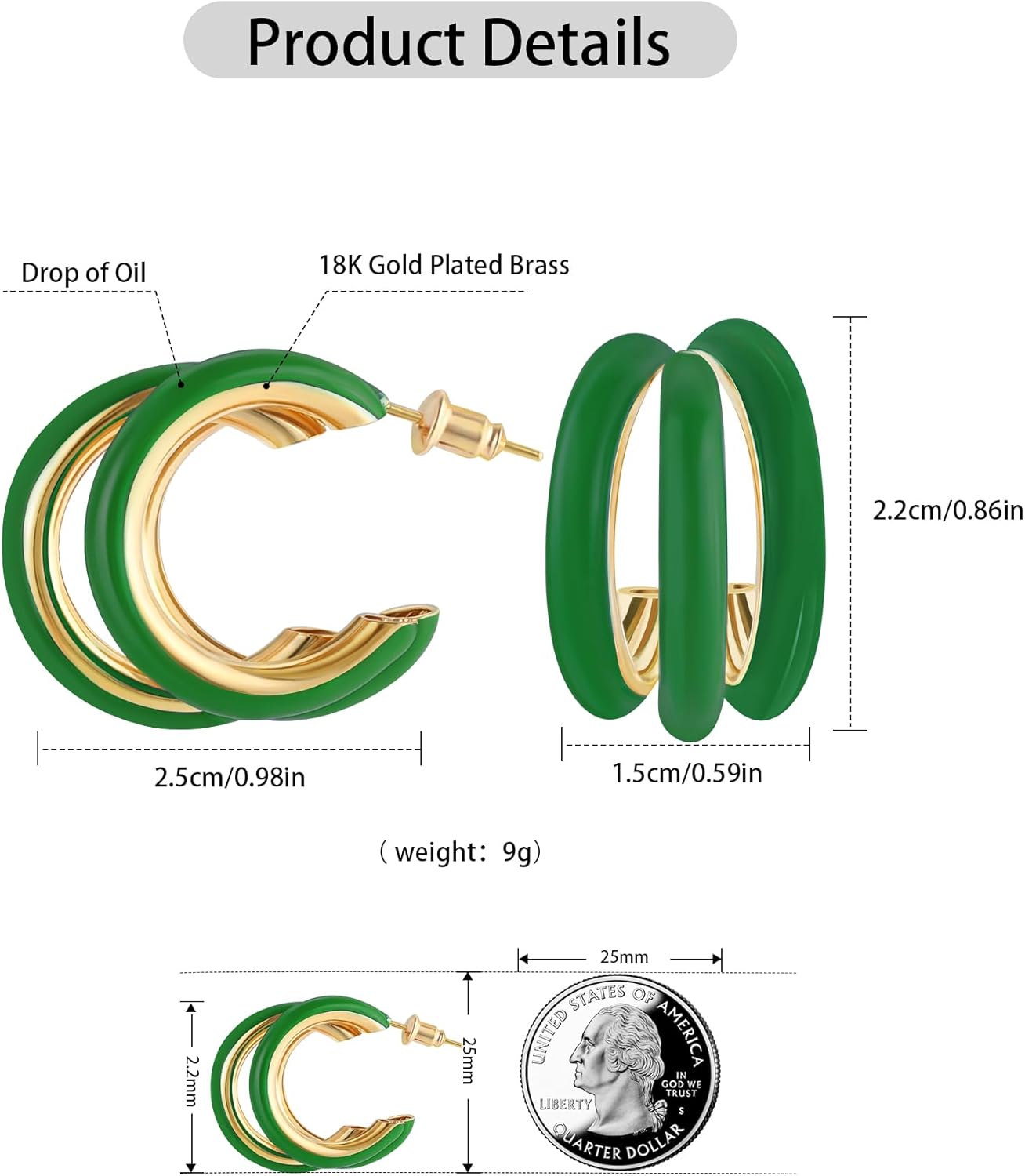 Gold Chunky Triple Hoop Earrings, Thick Three Open Hoop Earrings for Women Trendy Jewelry Gifts - Image 2