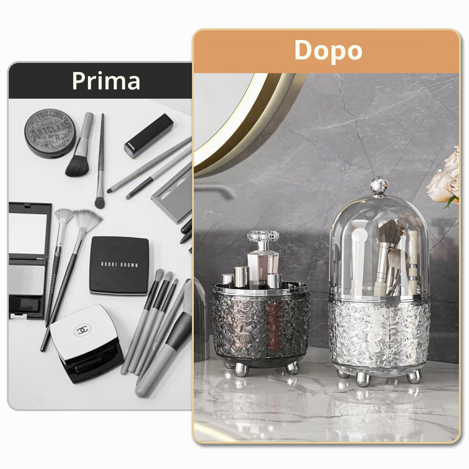 CHIRISEN, porta-pennelli per trucco con coperchio, organizer per cosmetici girevole a 360° con protezione antipolvere, ideale come regalo per fidanzata, moglie o amiche (trasparente)