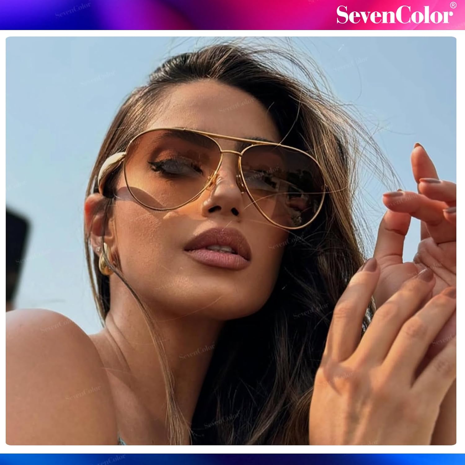 Trendy Oversized Aviator Sunglasses for Women Men 2025 Gold Big Aviators Sun Glasses 70s Retro Shades - Image 2