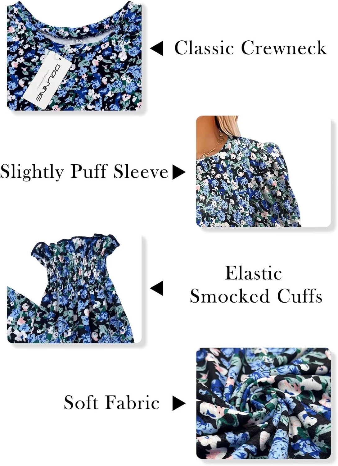 DOLNINE Womens-Plus-Size-Tops Dressy Puff Sleeve Casual Smocked Cuffs Tunic Shirts XL-5XL - Image 3