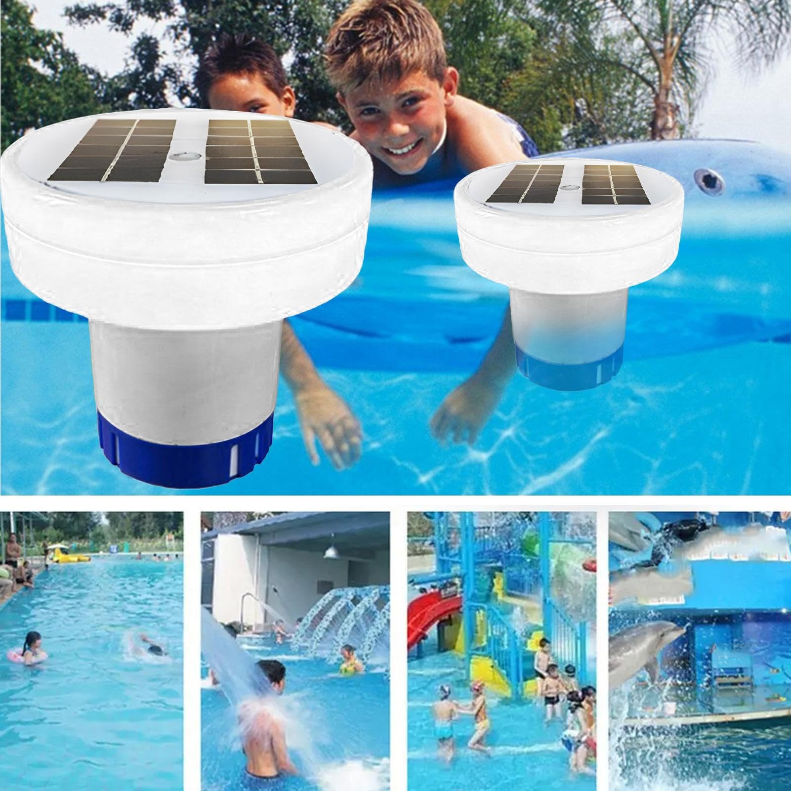 Ionizador de piscina solar flotante, purificador de agua alternativa a cloro para piscinas frescas de agua salada, energía solar para piscinas spas, limpiador ecológico con luz LED de cobre Io