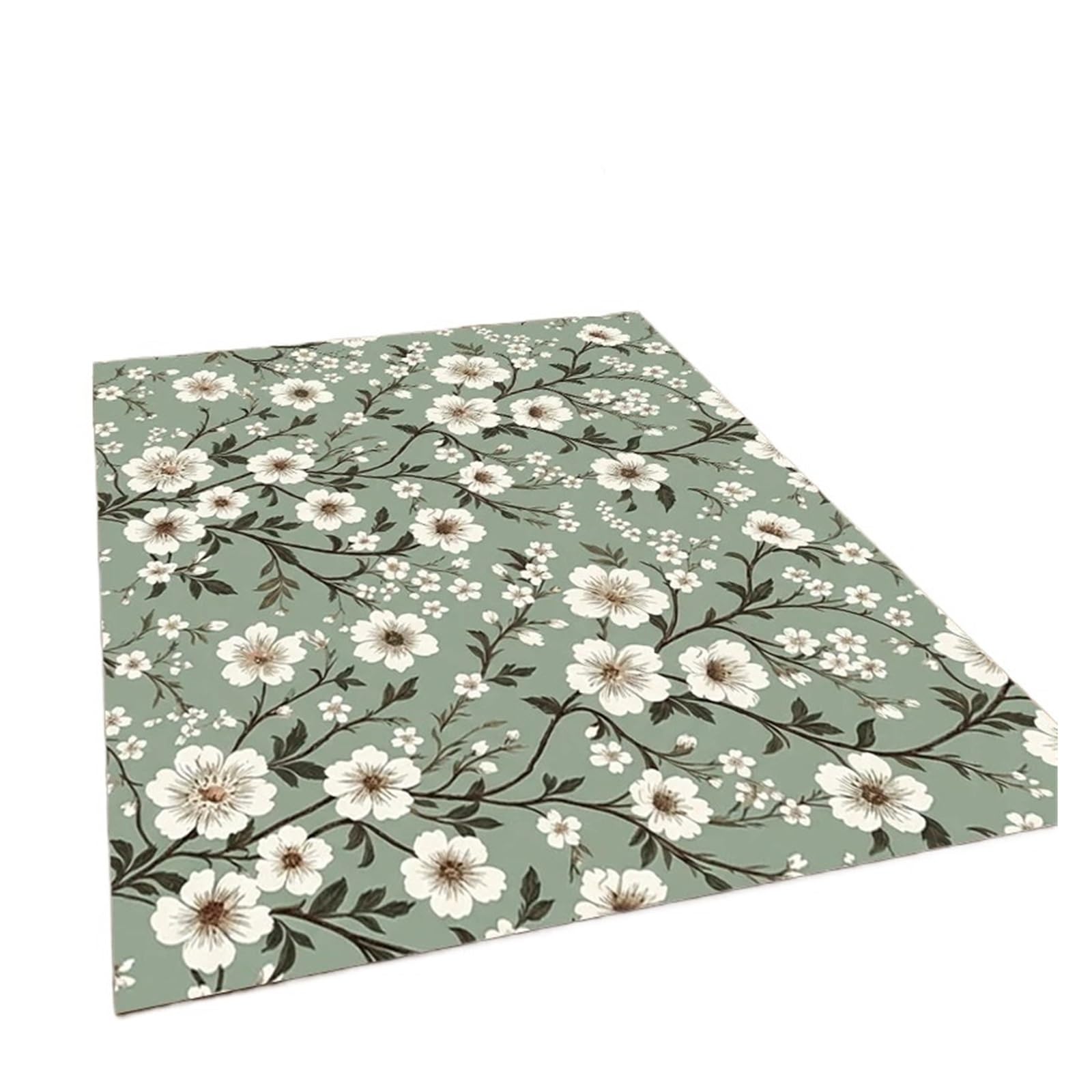 Tapis de sol à motif fleurs blanches pour salon et décoration botanique