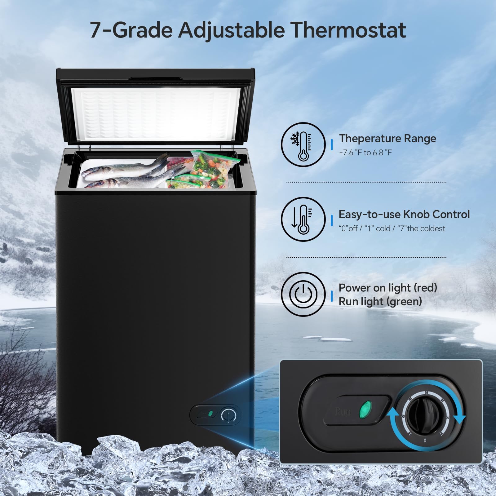 Kismile 3.5 Cubic Feet Chest Freezer With 2 Removable Baskets Free Standing Top Open Door Compact Deep Freezer With Adjustable Temperature For Home/Kitchen/Office/Bar (3.5 Cubic Feet, Black) on Fridge.com - View 3