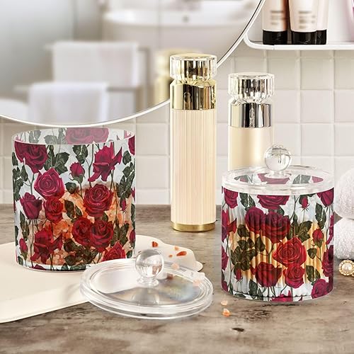 Miniatura 4 de Roses Flowers Jars with Lids Plastic Jars Bathroom Containers Canister Jar Cotton Pad Holder for Dorm Room Essentials for College Students Girls