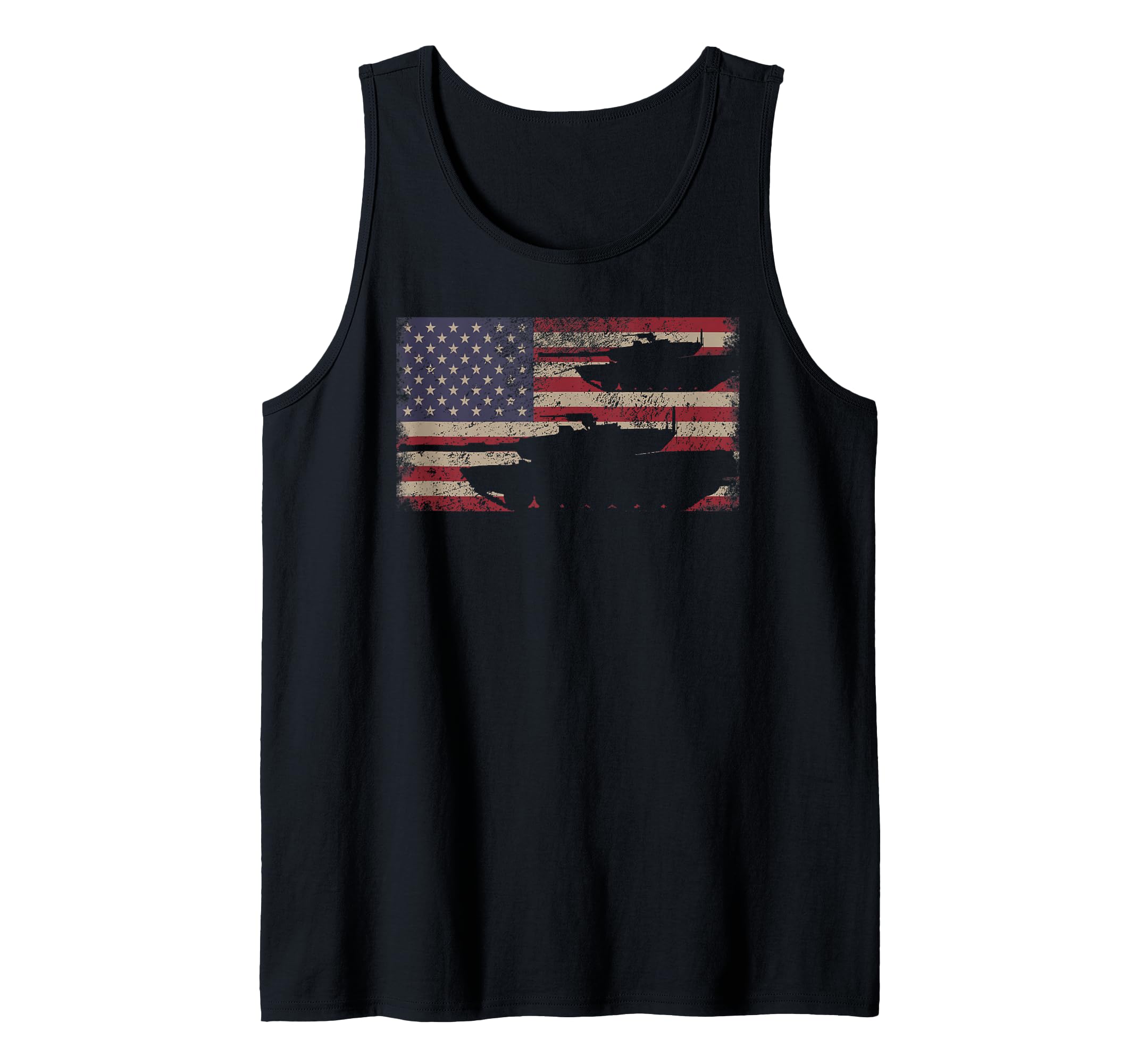M1 Abrams Battle Tank USA American Flag Tank Top, Black