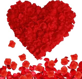 2500Pcs Valentines Red Rose Heart Petals for Romantic Nights Artificial Fake Silk Flower Petals for Wedding Proposal Marriage Anniversary Birthday Party Activities Romantic Decoration