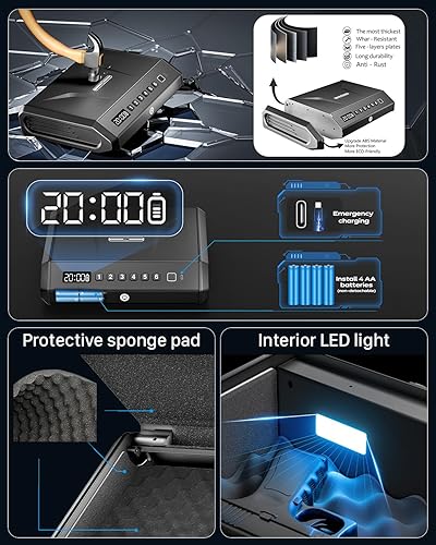 Miniatura 3 de Large Biometric Gun Safe fits 4 pistols, 100 Sets of Fingerprint Handgun Safe with Internal Light & Silent Mode, Emergency Power Supply Gun Lock Box