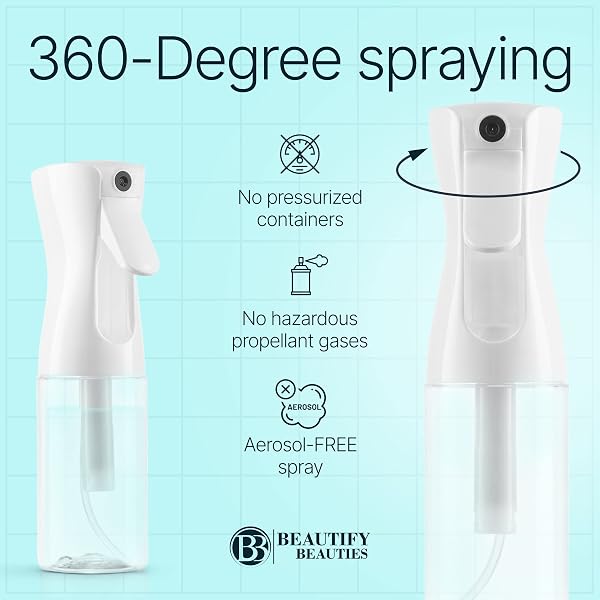 BeautifyBeauties Spray Bottle For Hair β Continuous Mister Spray Bottle for Hairstyling, Cleaning, Plants, Pets, Barbers, Salons, Essential Oil Scents (10.1 Ounce) - 5