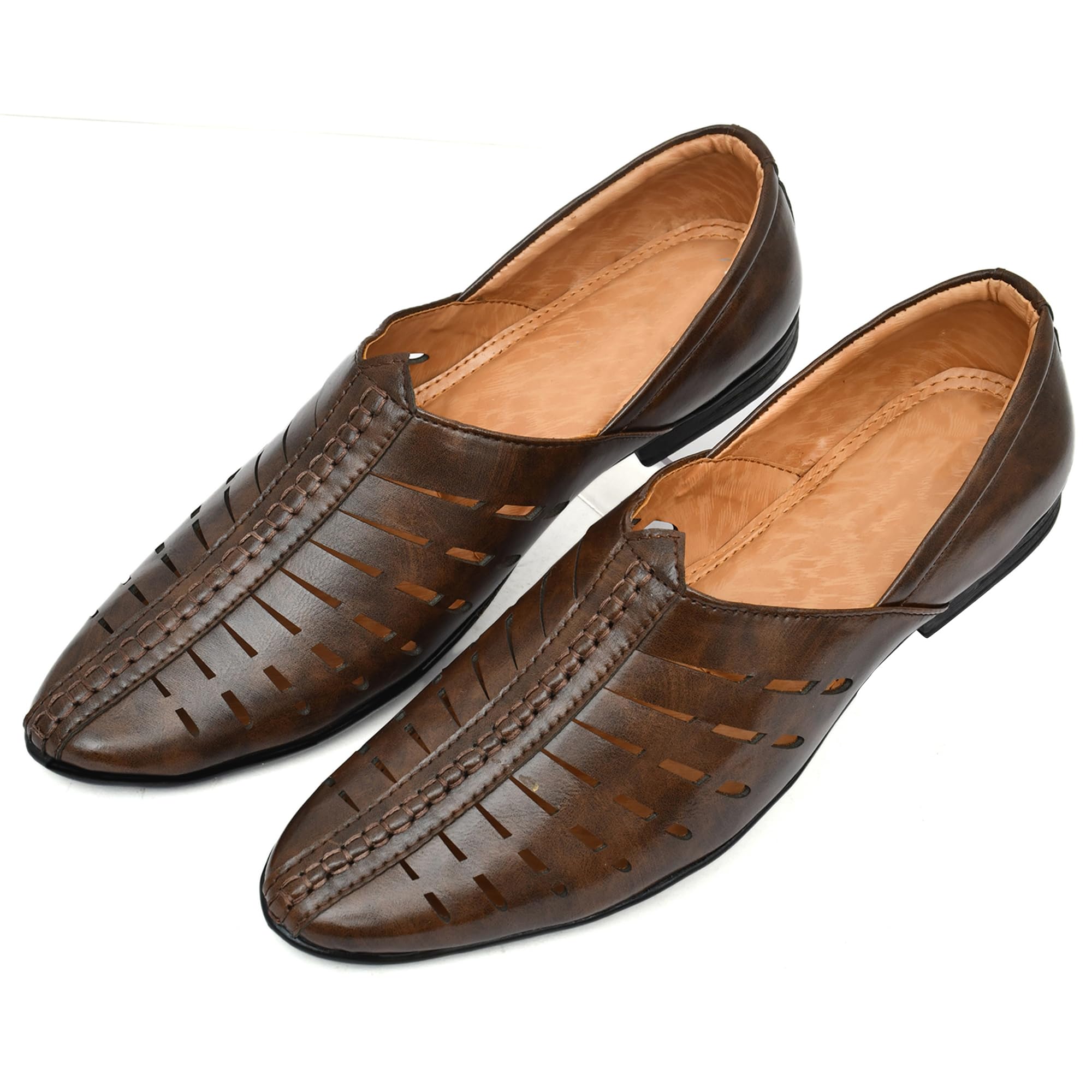 Men's Black Ethnic Juttis | Genuine Synthetic Leather | Traditional Mojaris | Casual, Wedding & Festive Slip-On Shoes-image-43