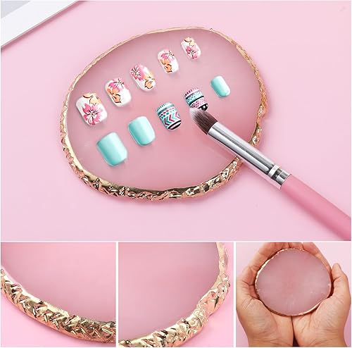 Miniatura 8 de Ouligay Paleta de arte de uñas de resina Paleta de mezcla de maquillaje con borde dorado, herramienta de arte de uñas, diseño de gel, bandeja de