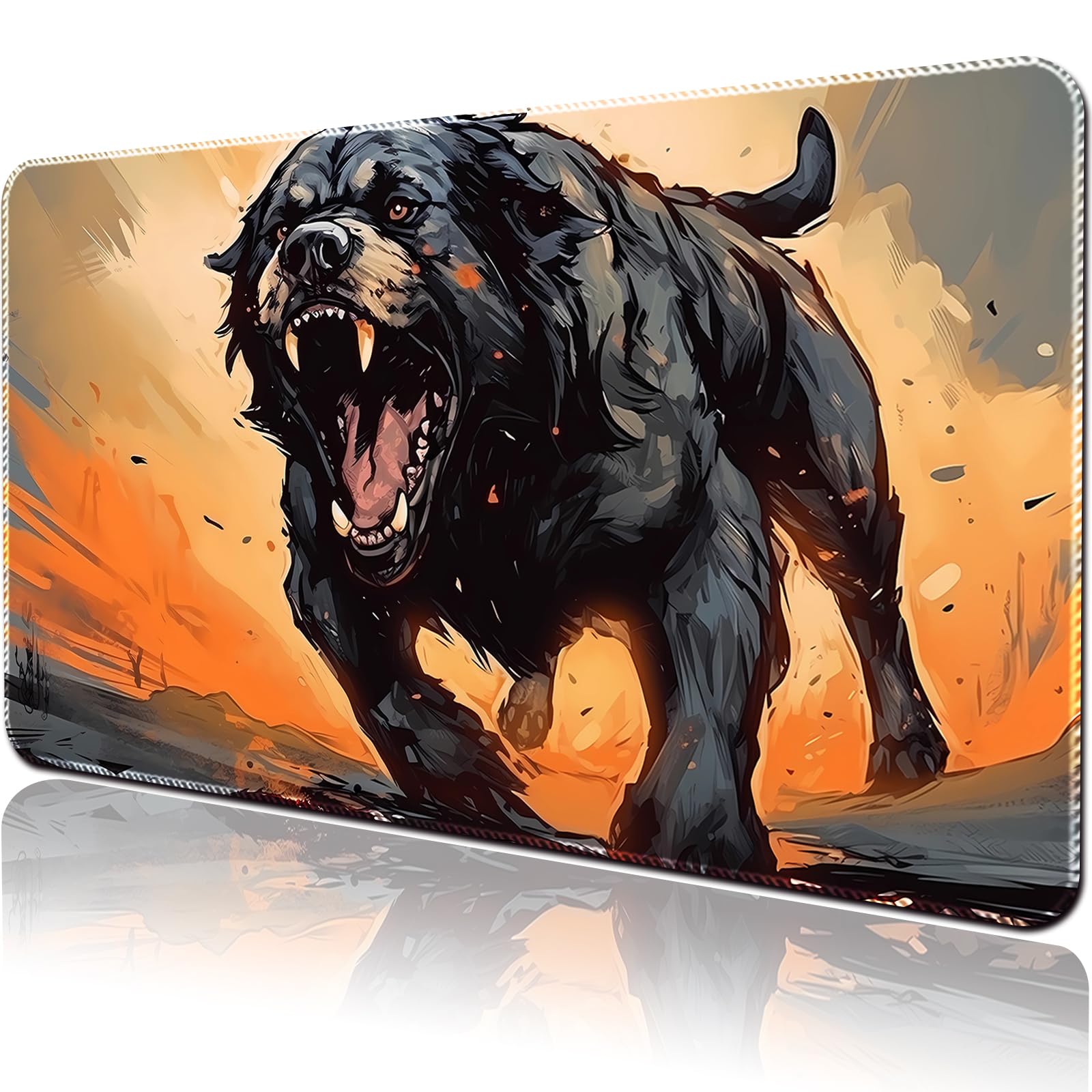 April Space Playmat Board Game MTG Duel Playmat Trading Card 23.6 x 13.8in Game Mat Stitching Edges Compatible for TCG CCG RPG OCG with Card Zones + Free Waterproof Bag (No Zone,Black Dog)