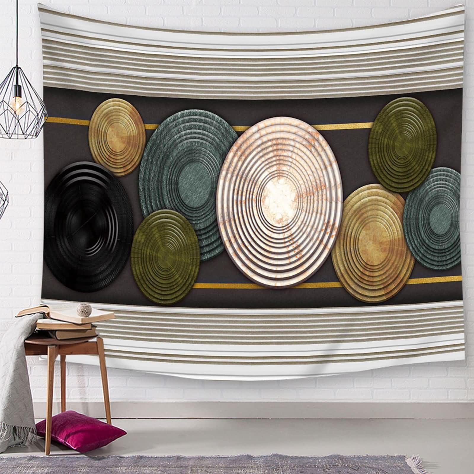 Homxi Wandteppiche Wandbehang 260 x 240 CM,Wandtuch Psychedelic Polyester Rund und Gestreifte Muster Schwarz Grün Braun Wandteppich Psychedelic