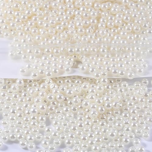 2400 cuentas de perlas para manualidades, cuentas redondas de perlas de 0.157 pulgadas con agujero para hacer joyas, manualidades, pulseras,