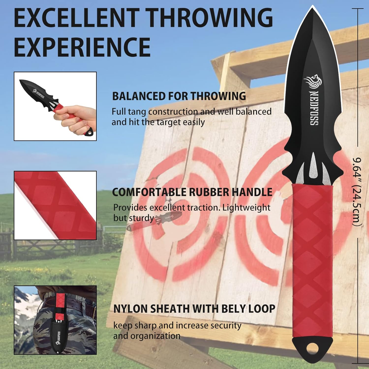 NEDFOSS Bear Throwing Knives Axes Set, Throwing Axes and Tomahawks with TPR Handle, 11.7" Full Tang Axe Throwing Axe, Axe Throwing Game for Backyard Recreation Outdoor