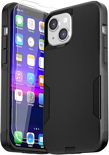 Funda para iPhone 13 con 2 protectores de pantalla de vidrio templado, resistente grado militar, protección de cuerpo completo, a prueba de golpes,