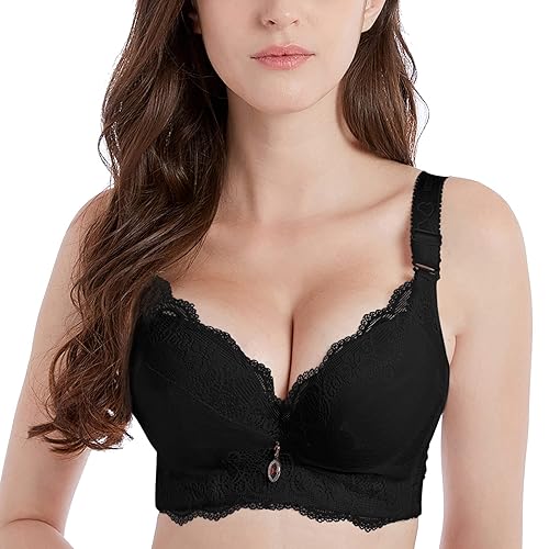 Padded Push Up Lace Bras for 34A to 44C Underwire - All Black - 34C