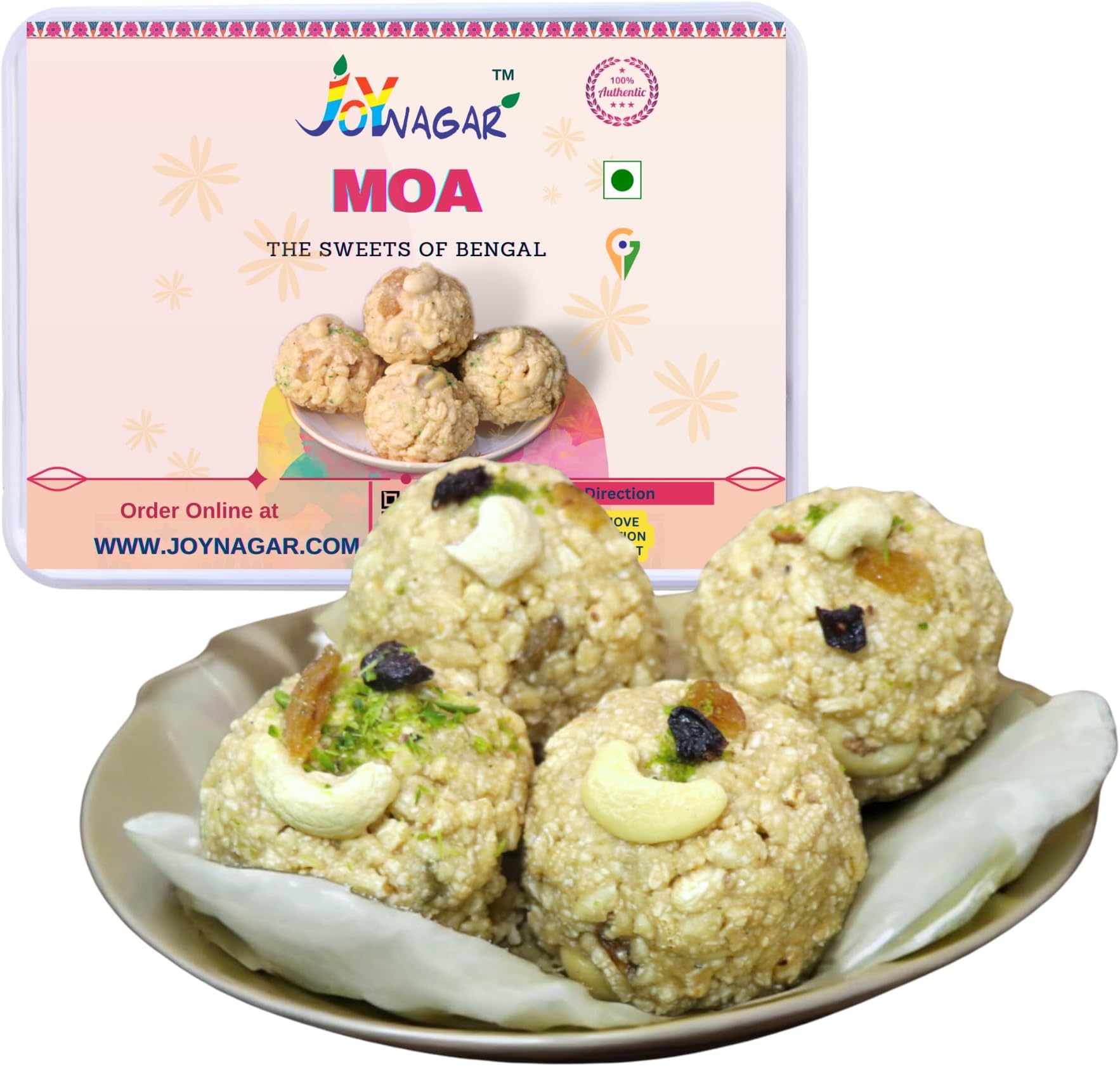 JOYNAGAR BRAND Original Joynagarer Moa | 12 Pcs Fresh Sugar Laddu | Winter Sweets of West Bengal | Organic Date Palm Jaggery Products | Dry Sweet Indian Mithai Gift Pack | Authentic Bengali Moya Laddoo | Winter Sweets of Bengal