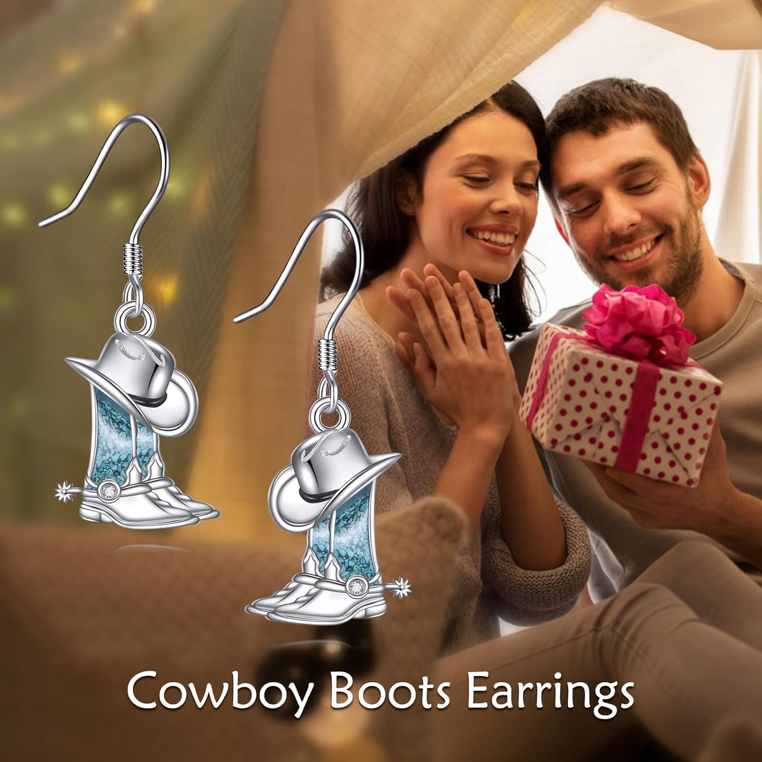 Western Cowboy Boot Earrings Sterling Silver Cowgirl Boot Dangle Drop Earrings Western Jewelry Cowboy Gifts for Women - Image 6