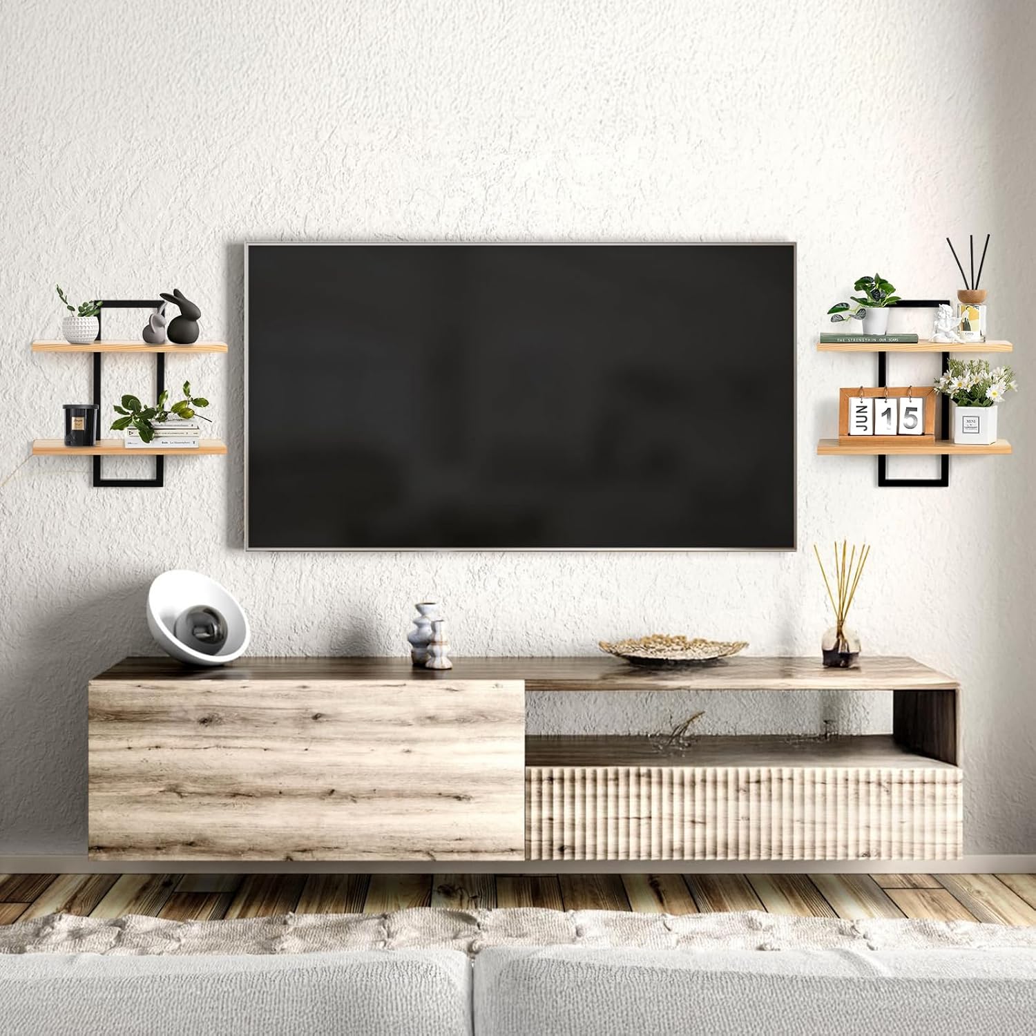 Wall Shelves for Living Room: Decorative Solid Floating Shelves Above Sofa Beside TV for Plant Vase Figurine Trinkets Collectibles
