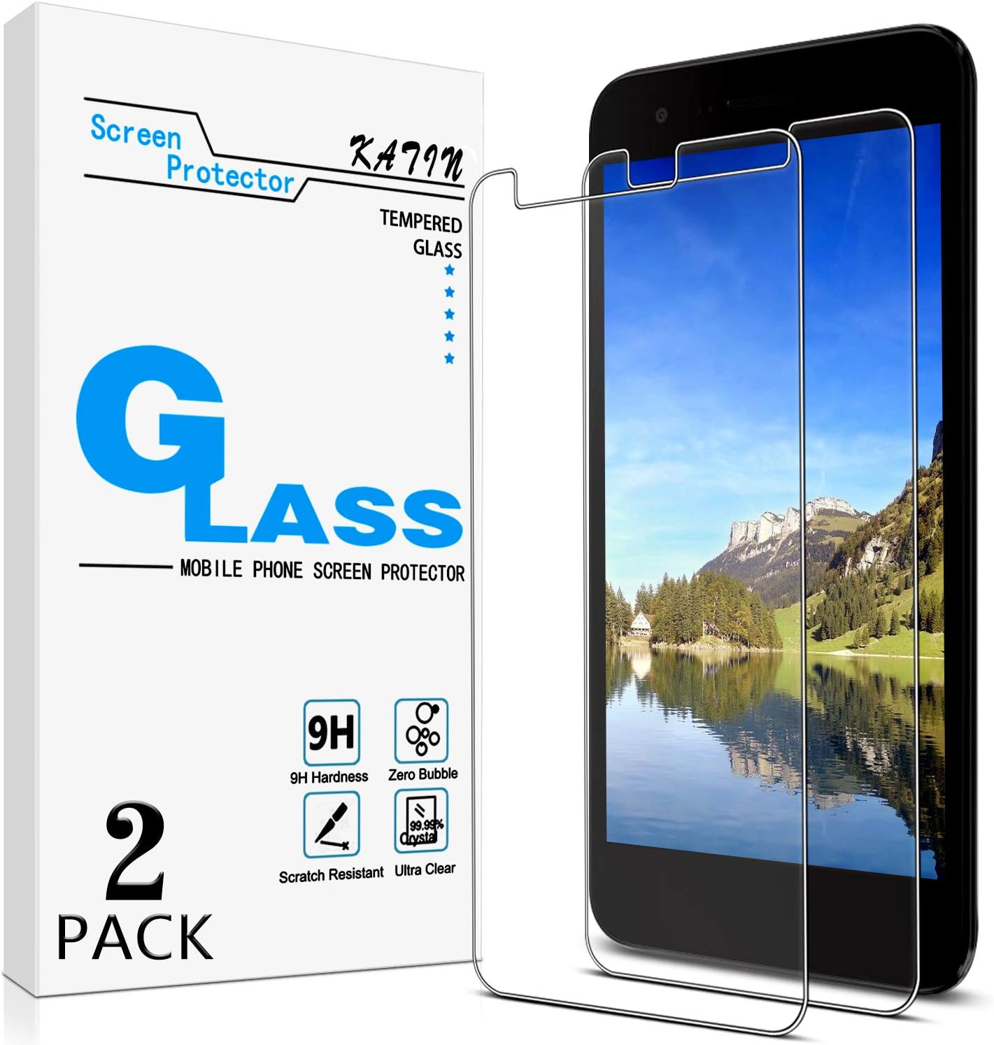 [2-Pack] KATIN For LG Tribute Dynasty Tempered Glass Screen Protector No-Bubble, 9H Hardness, Easy to Install