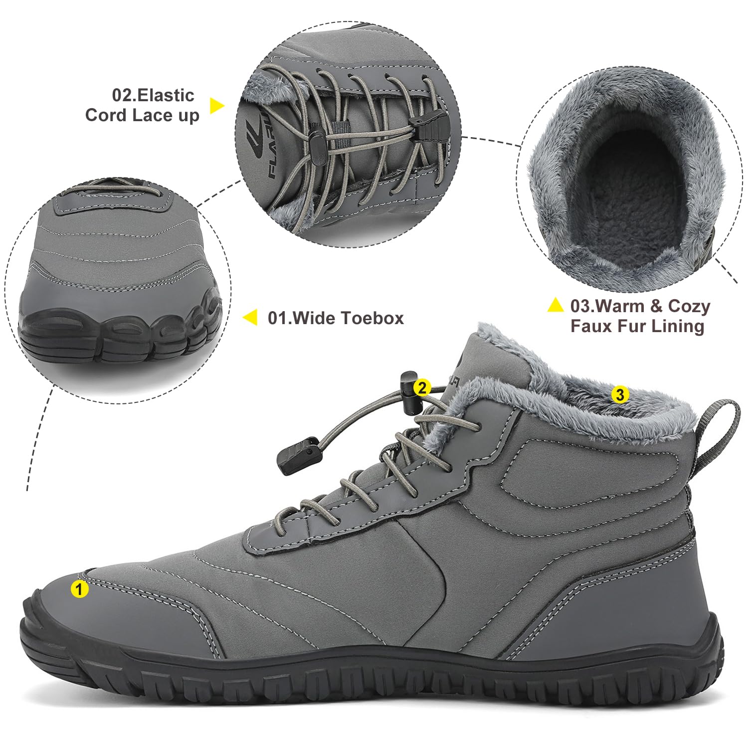 FLARUT Scarpe Invernali a Piedi Nudi Uomo Donna Barefoot Scarpe Foderate Caldo Scarpe a Punta Larga Resistenti all'acqua Scarpe da Trail Running Trekking InvernoStivali