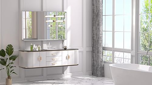 Miniatura 186 de TETOTE Espejo de 60 x 36 pulgadas para baño, espejo de tocador dorado de latón cepillado, espejo de pared grande rectangular con marco de metal Oro