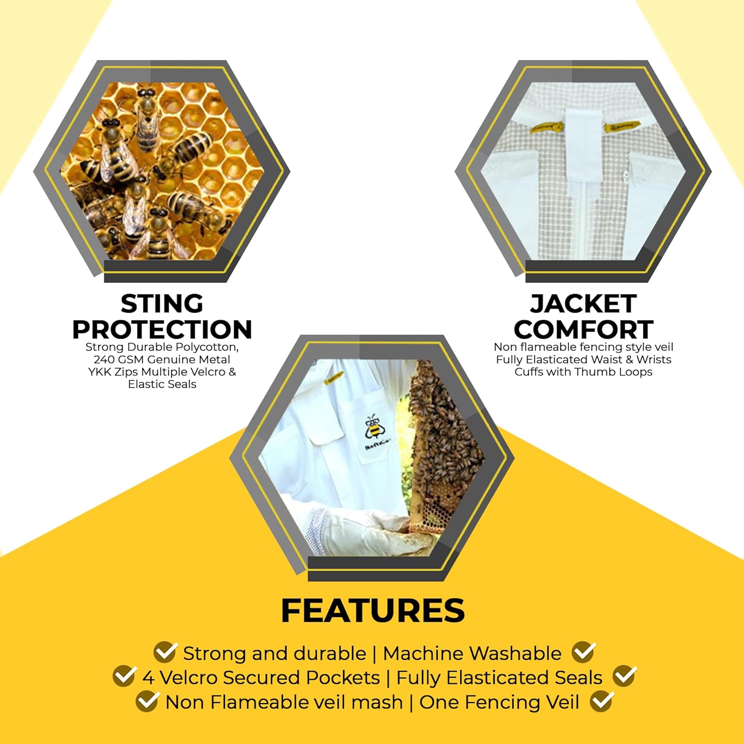 3-layer Ultra Ventilated Mesh Bee Suit for Beekeepers | Fencing Veil Sting-Proof Beekeeping Suit with Leather gloves and bag (3X-Large)