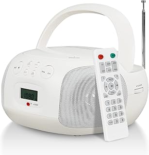 Retekess TR636 Boombox CD Player, CD Boombox AM FM Radio, Remote Control, USB, AUX, LCD Display, Headphone Jack, AC or Battery Powered, Stereo System for Home