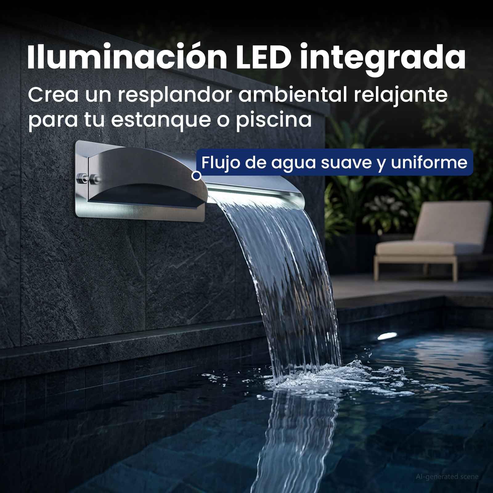 vidaXL Cascada para Piscina con luz LED Acero Inoxidable 304