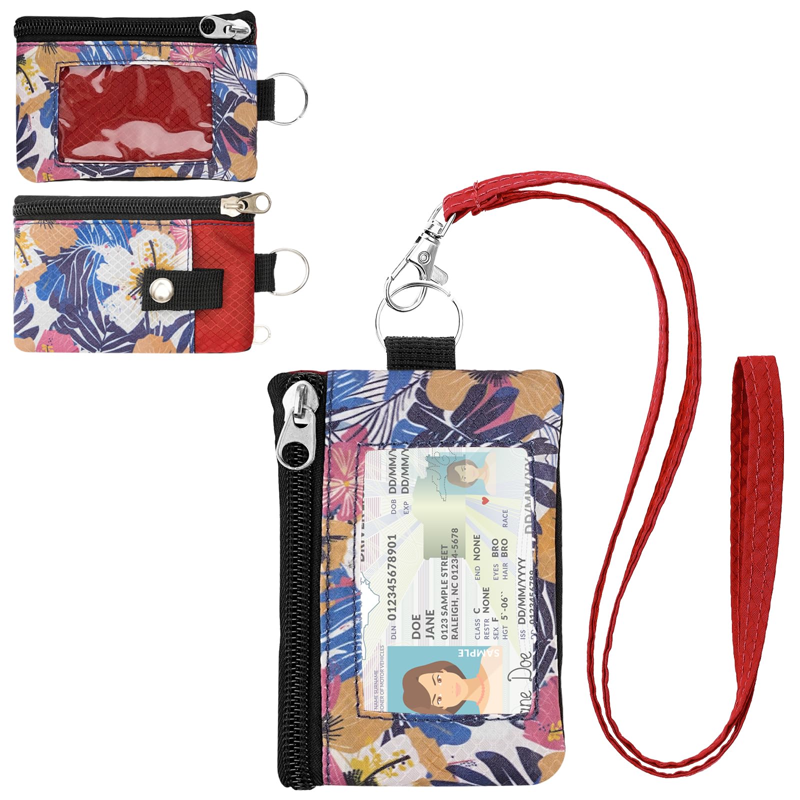 Minimalist RFID Wallet with Lanyard, Multi-functional ID Case with 2 Zipper Pockets and Key Chain for Men and Women, Tactical Badge Pouch Cards Holder, Coin Purse for Travel Sports - Two-Tone