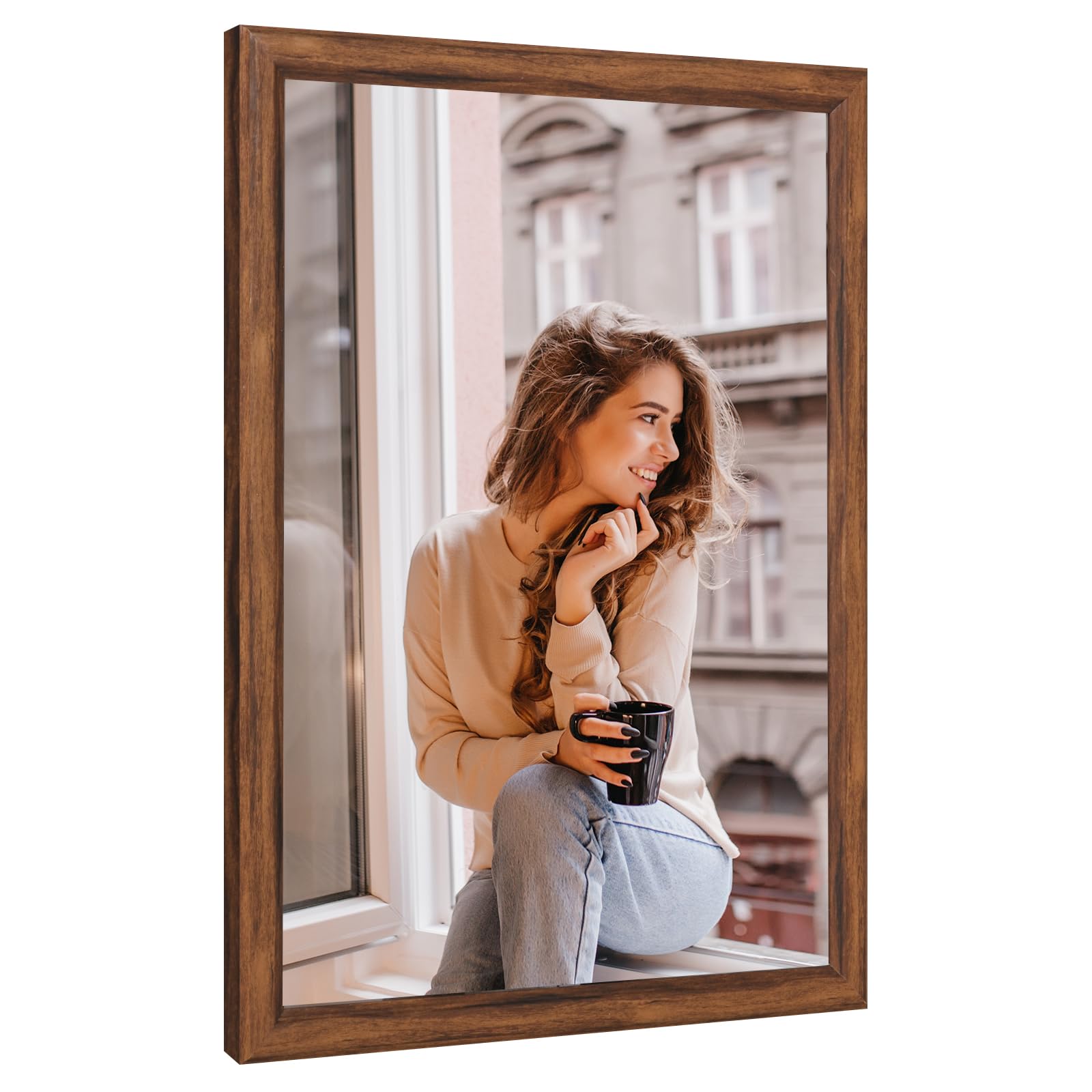 20x28 Wood Frame Brown, Rustic Natural Wooden 28x20in Poster Picture Frame, Distressed 20 x 28inch Woodgrain Gallery Photo Frame with HD Plexiglass, Horizontal Vertical Wall Mounting Display 1pcs