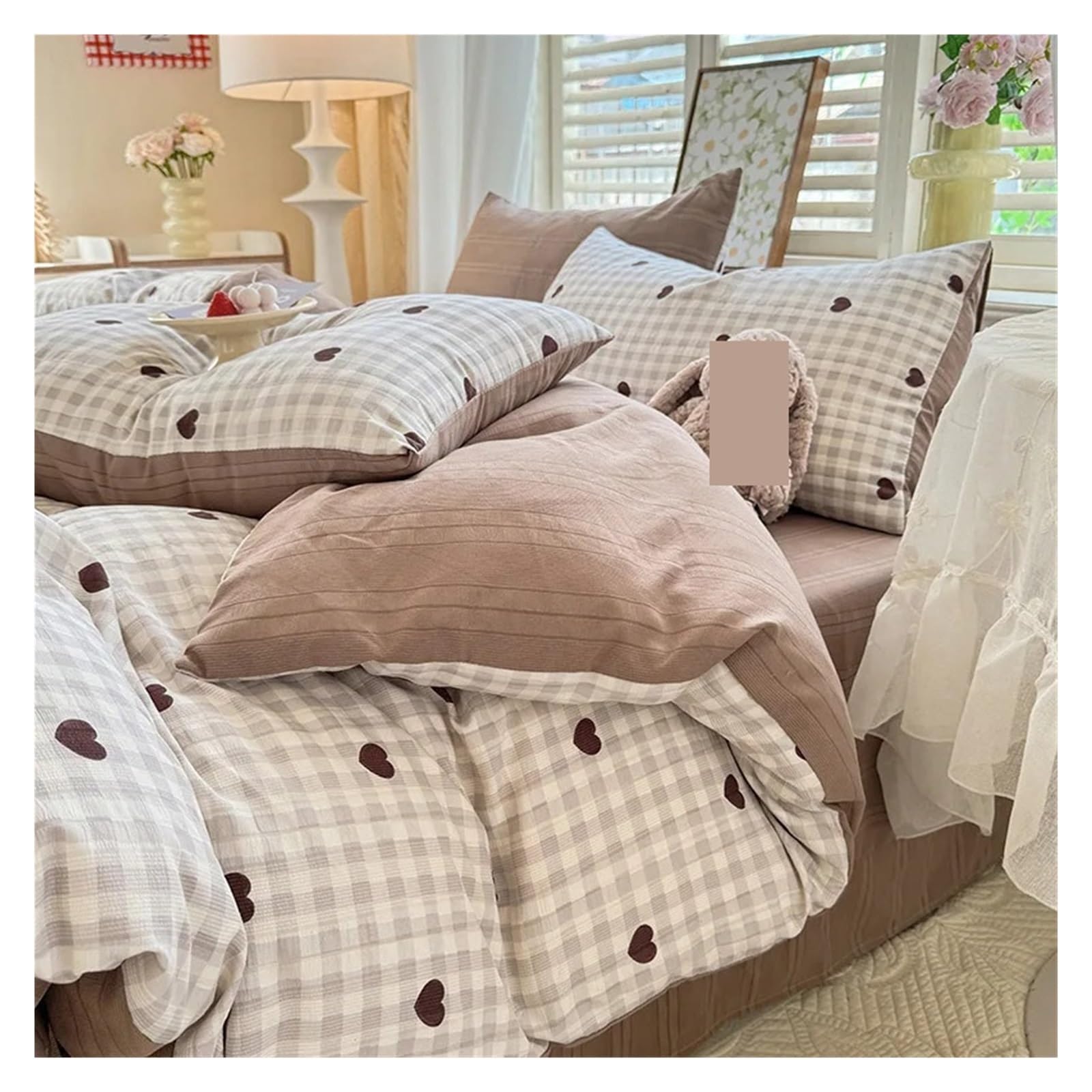 Housse de couette coton ensemble de literie à fleurs avec taies d'oreiller 48x74cm