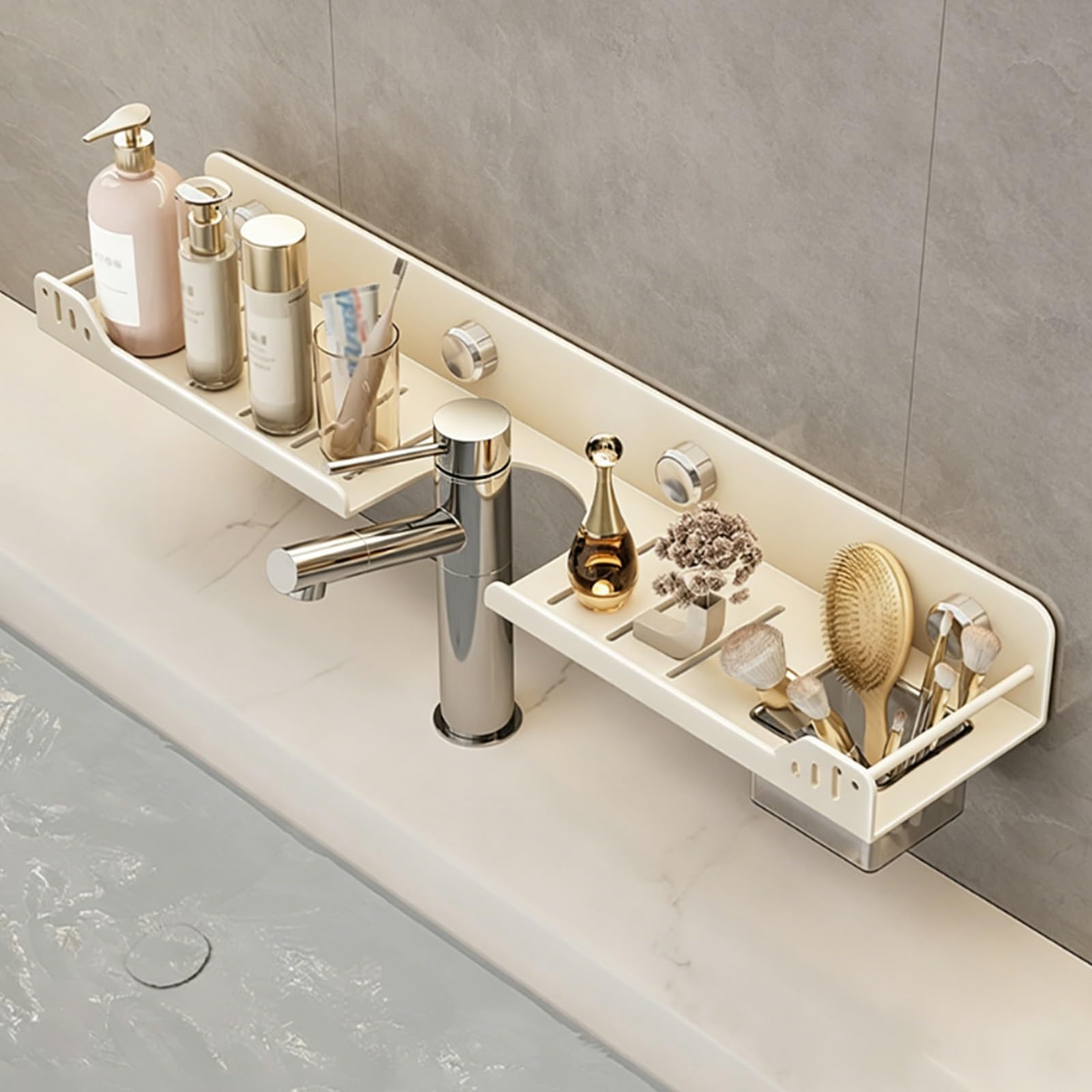Saugnapf Waschbecken Ablage, Waschbeckenablage Über Dem Waschbecken, Abnehmbares Design, Schneller Wasserablauf(White,70cm/27.5in)