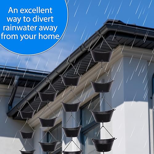 Miniatura 2 de Cadena de lluvia para copa de barco de 8.5 pies, hierro recubierto de polvo negro, elegantes cadenas de lluvia para canaletas