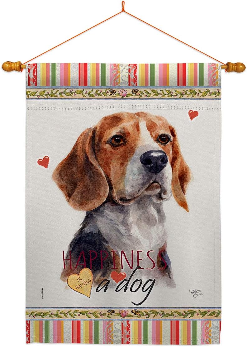 Beagle Hound Happiness House Flag Animals Dog Puppy Spoiled Paw Canine Fur Pet Nature Farm Animal Creature Small Decorative Gift Yard Banner Made In USA 28 X 40