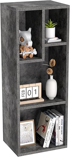 VECELO Estantería pequeña de 3 niveles, estantería de 4 cubos con estantes de diferencia de altura para la mayoría de los libros, unidad moderna de