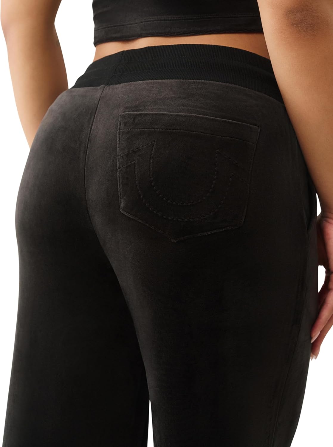 True Religion Women's Velour Sweatpants Straight Leg Track Pants with Crystal Horseshoe Logo - Image 3