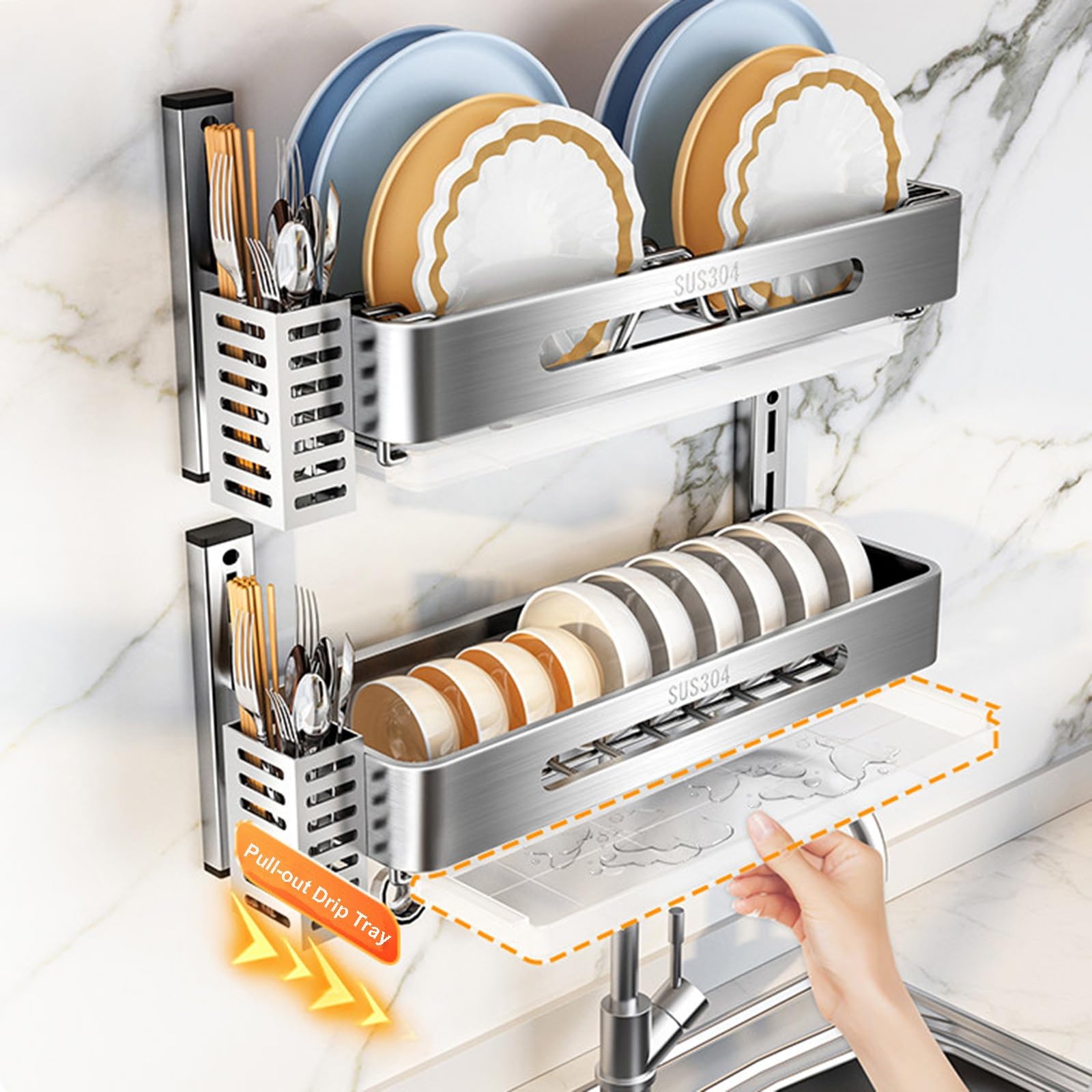 Égouttoir à Vaisselle, Porte-Assiettes (Lot de 2), étagère de Rangement