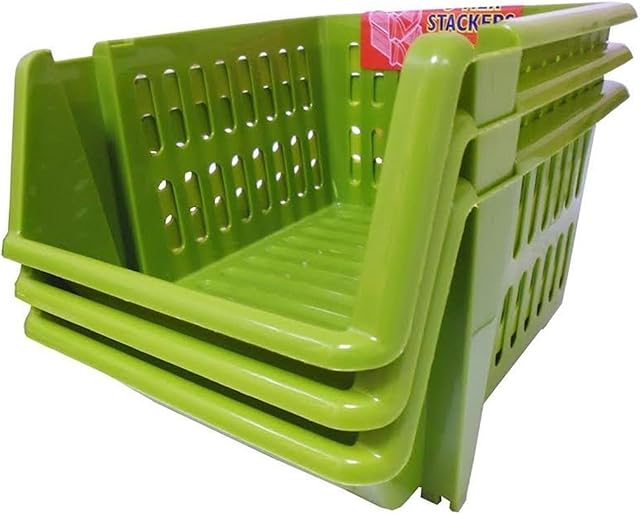 Whitefurze Stacking Basket Set of 3, Leaf Green, 18 cm