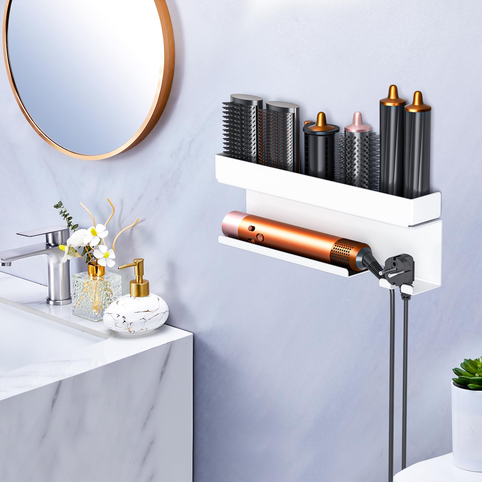 Soporte Pared Secador Pelo, Accesorios Plancha Pelo, Blanco