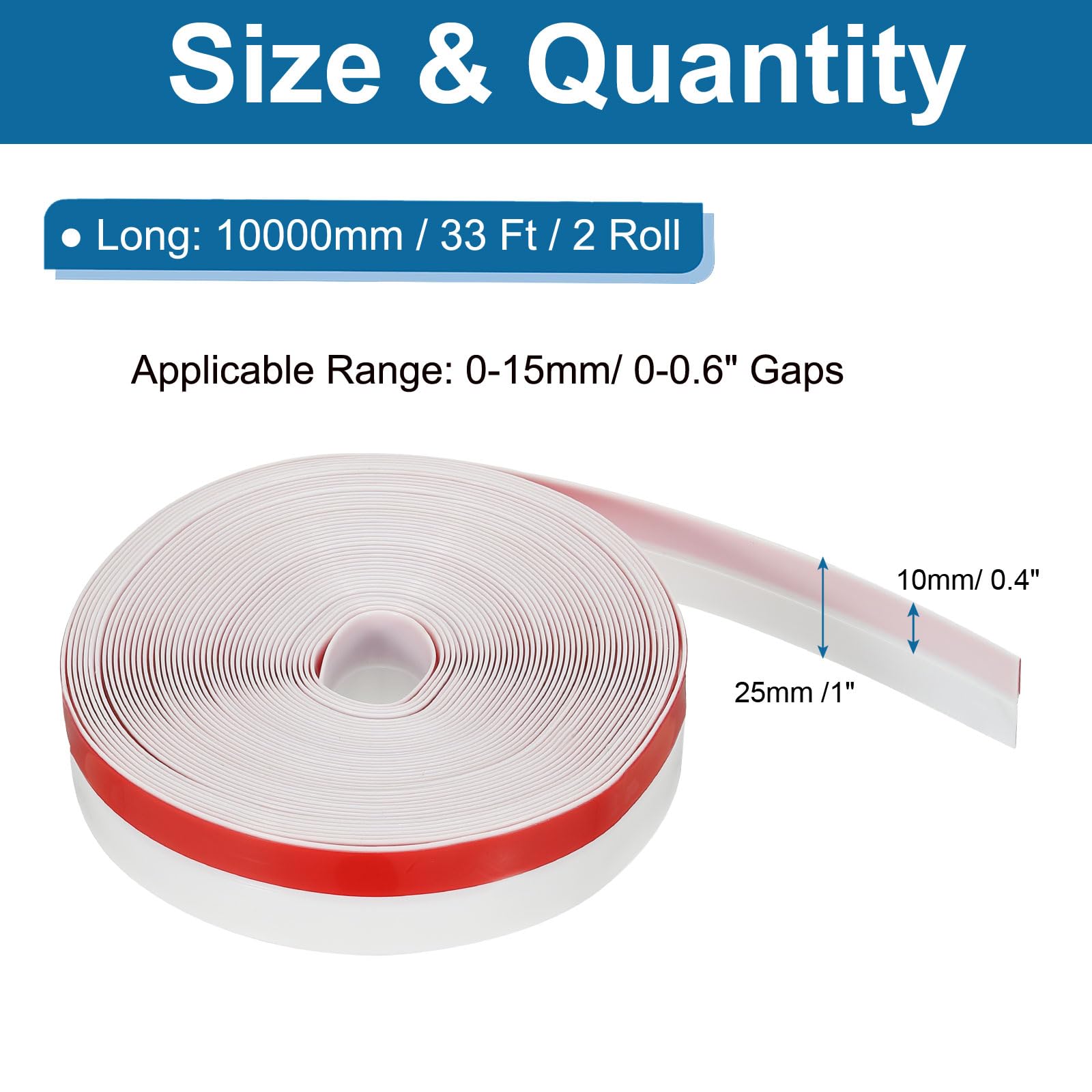 PATIKIL Silicone Weather Stripping, 2 Roll x 33 Ft x 1" Width, White, Windproof, Dust-proof, Soundproof, Anti-collision - Image 2