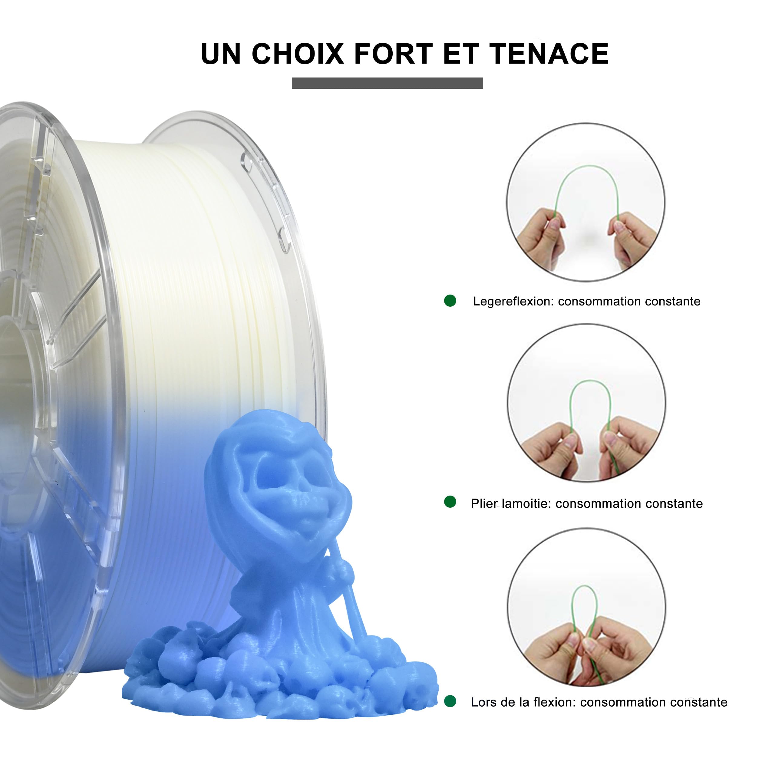 iBOSS PLA+ Filament PLA PLUS, drukarka 3D Filament PLUS, dokładność wymiarowa 1,75 mm +/- 0,02 mm, szpula 1 kg do druku 3D, świecący niebieski