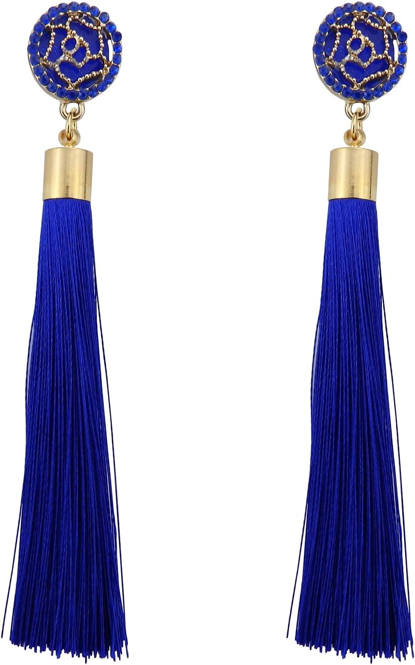 Deep Blue Tassel Earrings for Women Girls Long Tassel Dangle Earrings